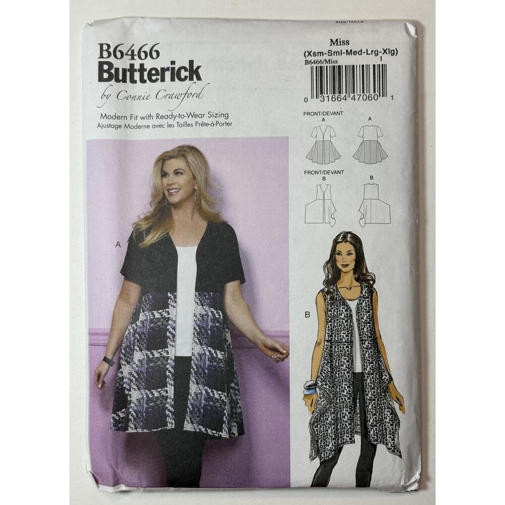 Butterick B6466 Misses Sizes Xsm - Xlg Easy Tunics 2017 vn